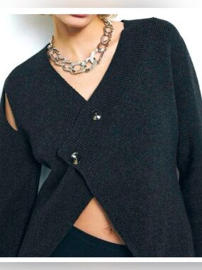 NWT! Zara Dark Charcoal Gray Black Cut Out Asymmetrical Button Cardigan, Size L